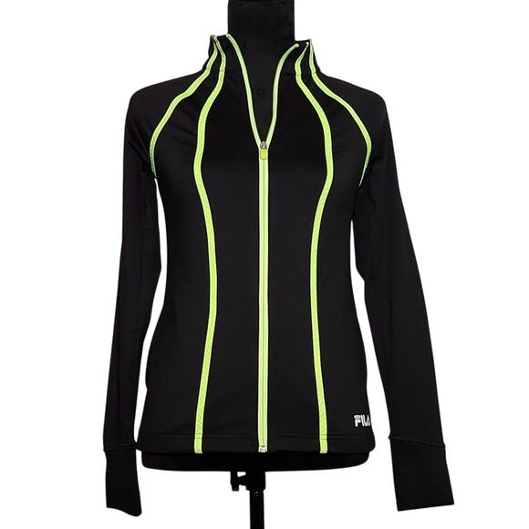 FILA Athletic Black & Neon Green Women's Zip Jacket, Size XS - Picture 1 of 12